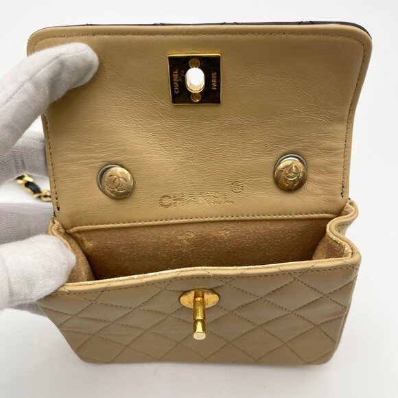 Authentic CHANEL 24K  Vintage Classic Single Flap Quilted Lambskin Chain Bag Tan - Picture 11 of 16